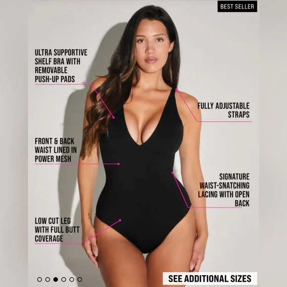 NWT TA3 Swimwear Plungey Black One Piece Size XL Reg/ Long Shapewear $178 MSRP - Picture 8 of 8